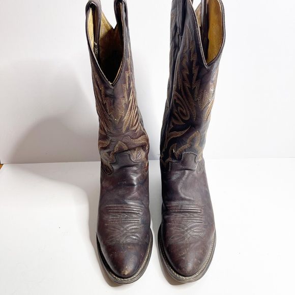 Justin 1564 Size 8D Cowboy Boots Dark Brown Marbled Deerlite Western Rodeo - Picture 3 of 7